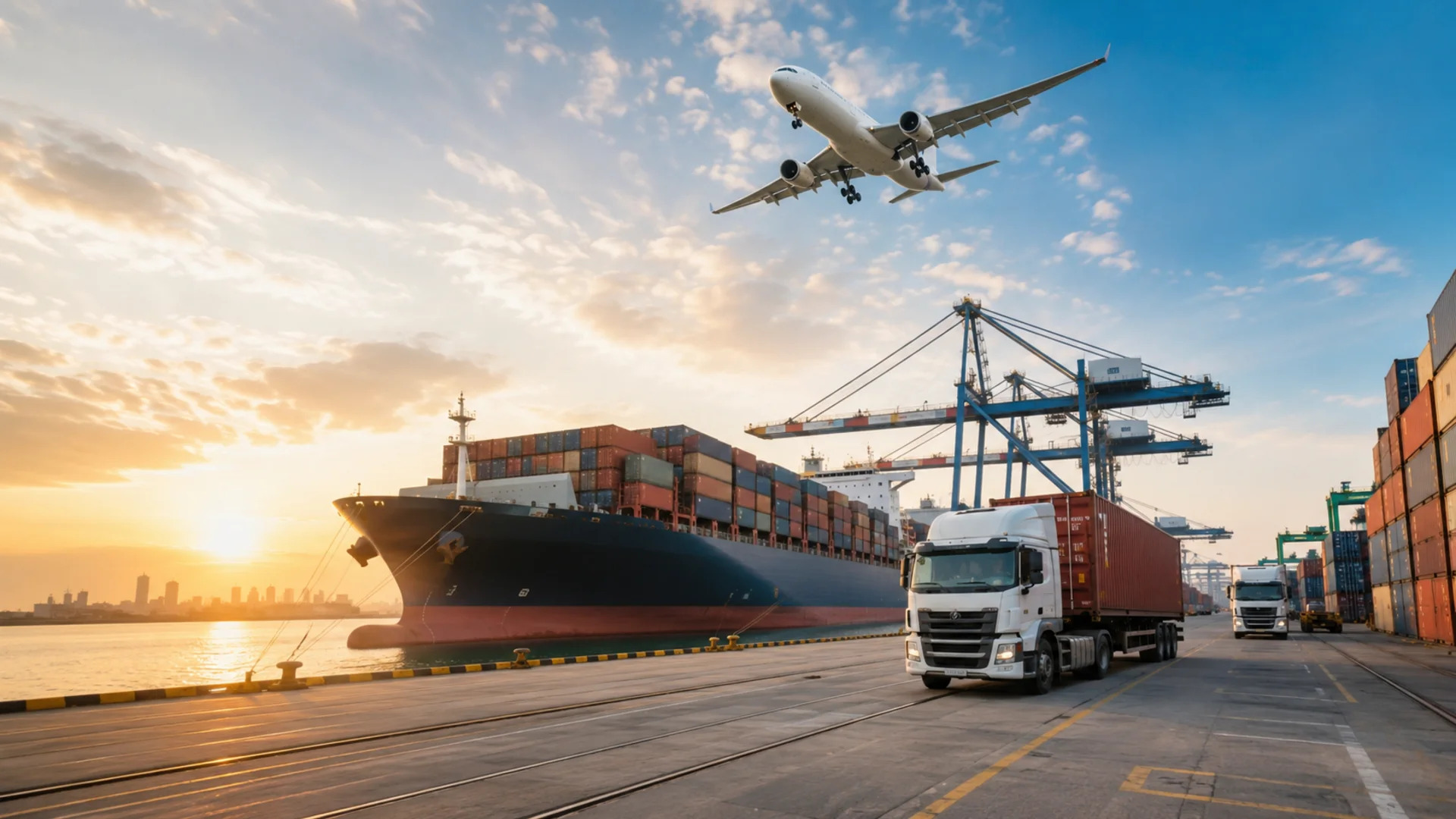 Multimodal logistics with ship, aircraft and lorries