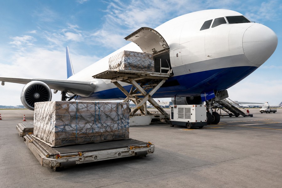 International air cargo prepared for loading